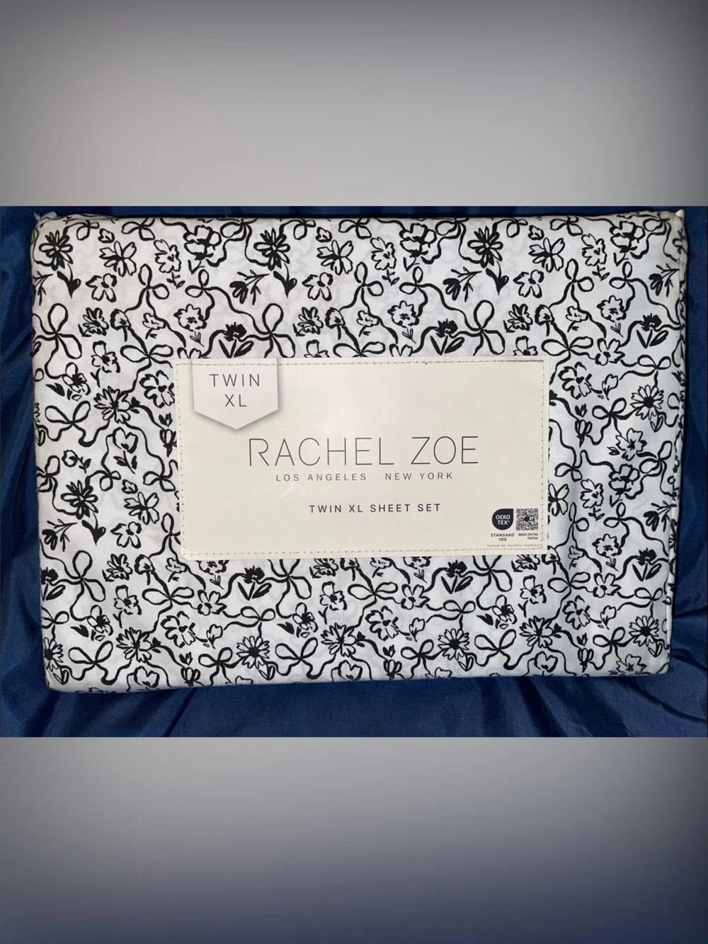 Rachel Zoe Black and White Floral Twin XL Sheet Set